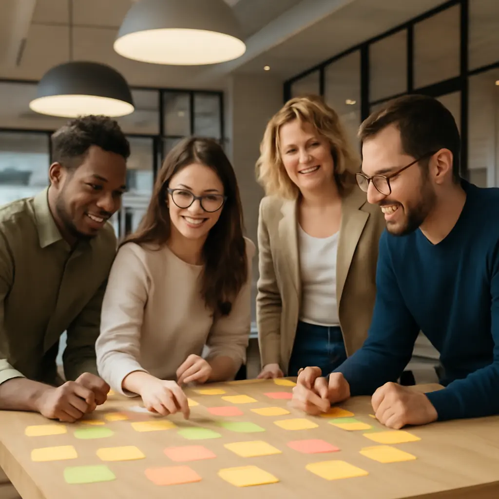 Команда на сессии генерации идей в офисе